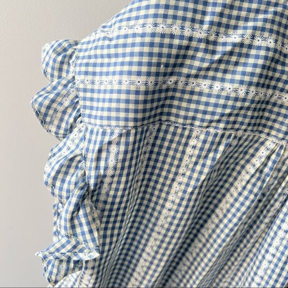 NWT Max studio women's embroided top,button down, gingham print,white, boho - Picture 5 of 14